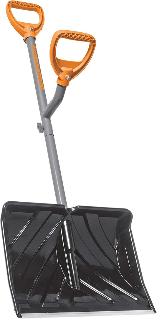 ErgieShovel Ergonomic Snow Shovel, 18" Push + Scoop Blade, 34.5" Sturdy Steel Shaft, 4 lb – Dual D-Ring Handle Grips for Less Back Strain, Aluminum Wear Strip, Durable & Lightweight, ERG-SNSH18