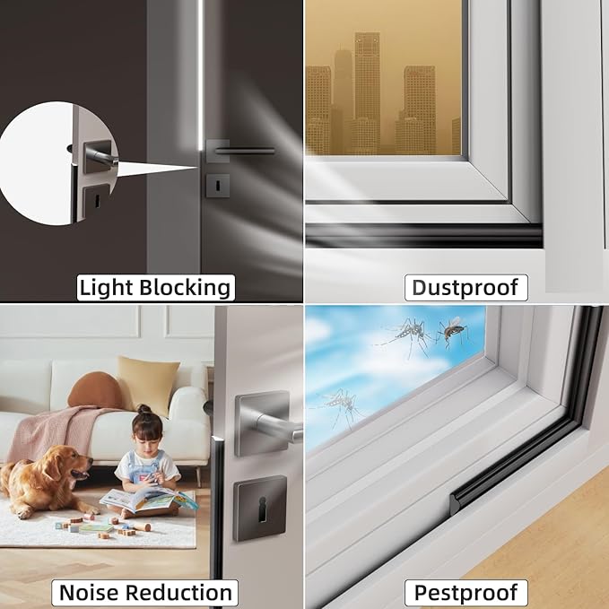 2 Pack*16.4 Ft Self-Adhesive Wedge Foam Window Weather Stripping Door Seal Strip, Soundproof Exterior Front Door Frame Gap Filler, Draft Stopper Foam Tape Noise Light Blocker (Black)