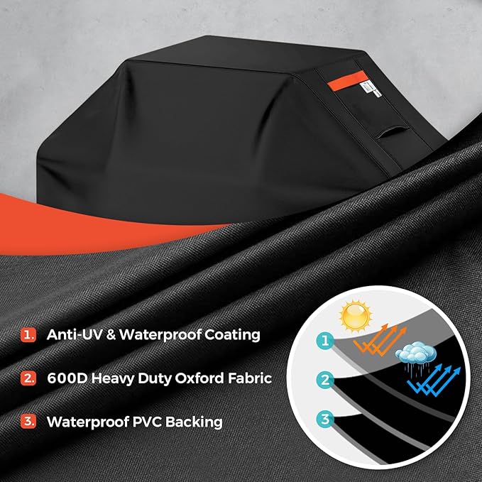 Grill Cover 600D Heavy Duty, Universal Fit Waterproof BBQ Grill Protector with Adjustable Straps, Weatherproof Outdoor Oven Cover for All Seasons