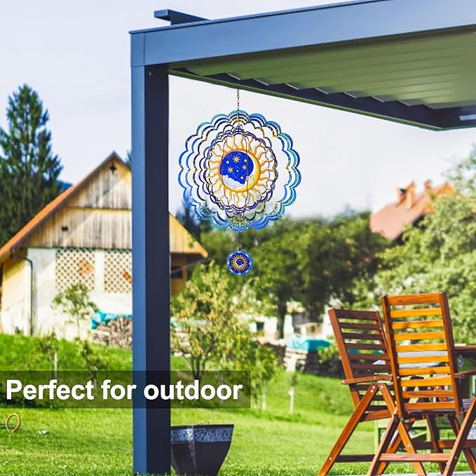 Metal Wind Spinners Outdoor Hanging Zodiac Signs Wind Spinner Moon Wind Catcher Outdoor Hanging Decor Wind Chime Metallic Wind Spiral, Wind Spinners for Yard and Garden Patio Porch, Worth Gift