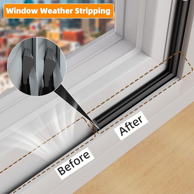 2 Pack*16.4 Ft Self-Adhesive Wedge Foam Window Weather Stripping Door Seal Strip, Soundproof Exterior Front Door Frame Gap Filler, Draft Stopper Foam Tape Noise Light Blocker (Black)