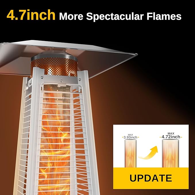 EAST OAK Pyramid Patio Heater, 48,000 BTU Outdoor Heater All Stainless Steel, Quartz Glass Tube Propane Heater for Commercial & Residential, Triple Protection System With Wheels, 2024