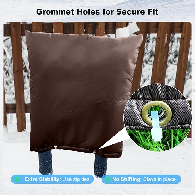 Outdoor Pipe Insulation Cover, Waterproof Backflow Preventer Cover for Winter Freeze Protection, Heavy-Duty 5-Layer Fabric Insulated Wrap for Sprinklers and Valves 30W x 24H inches - Brown