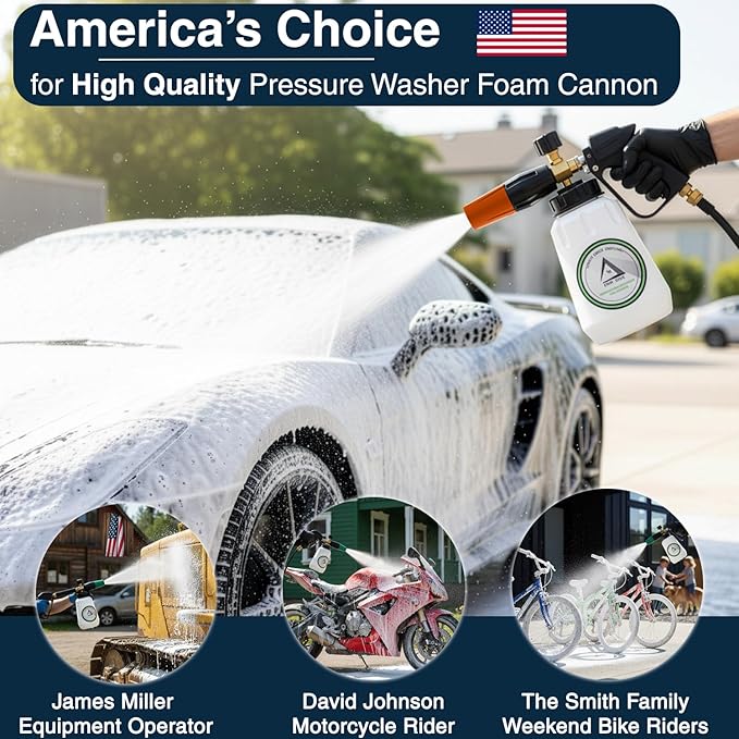 Foam Cannon for Pressure Washer, 1.1mm Orifice, 1000-4000 PSI, 1/4 Inch Quick Connector, Wide Neck and Adjustable Spray, Heavy Duty Car Snow Foam Blaster for Superior Foaming & Deep Clean, Orange