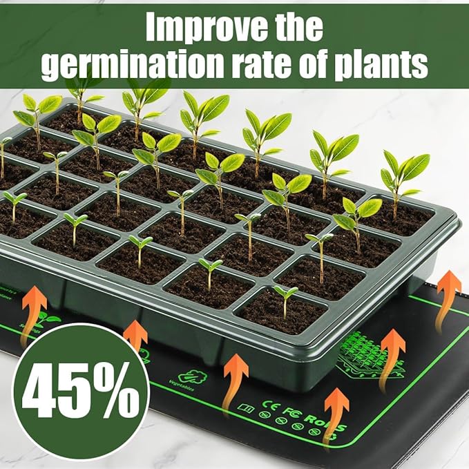 2 Pack Graphene Plant Heating Mat for 1020 Seedling Trays, 20W Waterproof Heating Pads for Seeds Germination and Microgreen Trays Thick and Reusable Gardening Gifts
