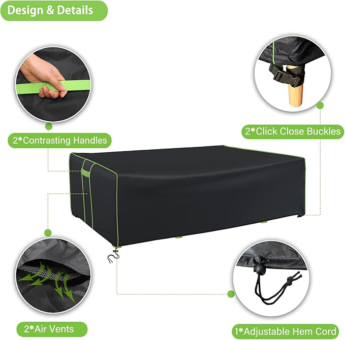 Patio Furniture Covers Waterproof, Heavy Duty 600D Outdoor Furniture Covers for Outside Sectional Sofa Set,Tear Resistance and Anti-UV,126"L x 64"W x 28"H, Black with Green Piping