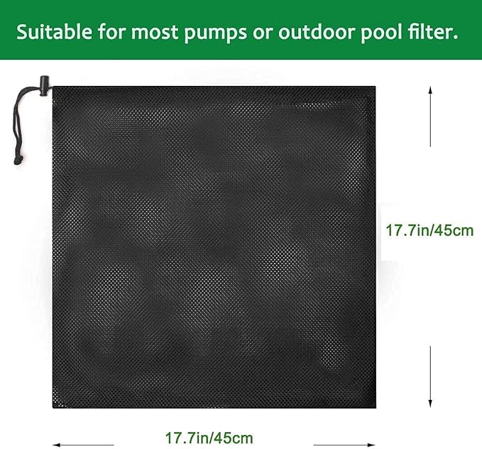 2 Pack 17.7" x 17.7" Pump Barrier Bag, Pond Pump Filter Bag, Black Media Bag Large Pump Mesh Bag for Outdoor Water Ponds Filters (2Pcs-17.7" x 17.7")