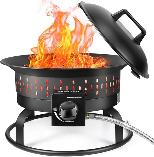 Outdoor Portable Propane Fire Pit, 19-Inch,60,000 BTU with Cover&Carry Handle,Fireplace,Gas Firebowl Smokeless,Portable Fire Pit for Outside Patio, Backyard, Camping,RV,Deck,Tailgating