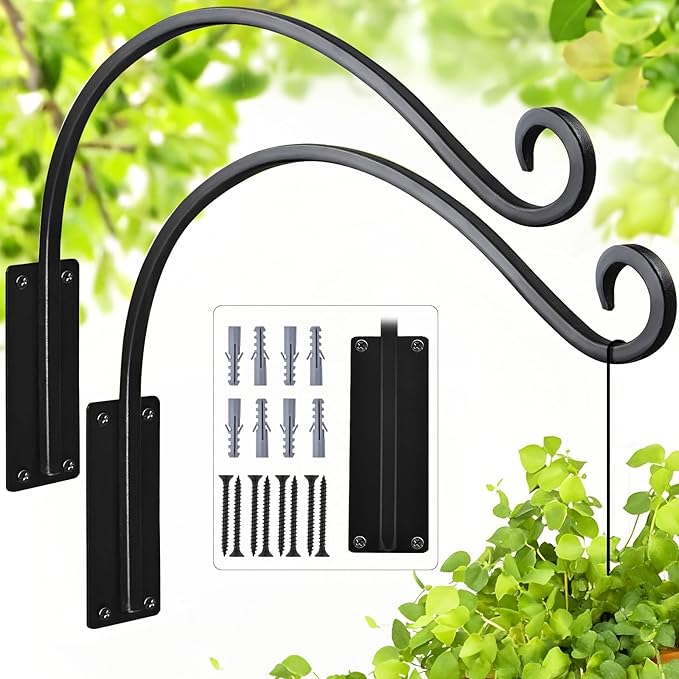 16 Inch Plant Hangers Outdoor 2 Pack,Plant Hanging Hook Bracket for Bird Feeder Hanger,Hanging Plant Hooks for Outside Baskets Lanterns Wind Chimes Outdoor Indoor