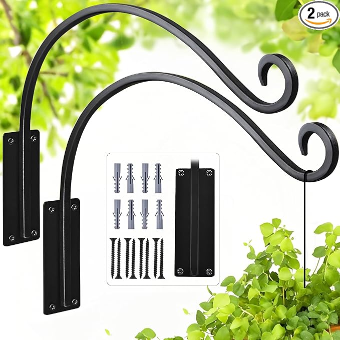 16 Inch Plant Hangers Outdoor 2 Pack,Plant Hanging Hook Bracket for Bird Feeder Hanger,Hanging Plant Hooks for Outside Baskets Lanterns Wind Chimes Outdoor Indoor
