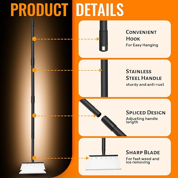 Garden Flat Shovel Scraper, Heavy Duty Floor Scraper with 59 Inch Long Handle, Outdoor Multifunctional Weed Cleaning Shovel for Gardening Edging Trenching Weeding and Removing Snow, Weeds, Dirty, Moss
