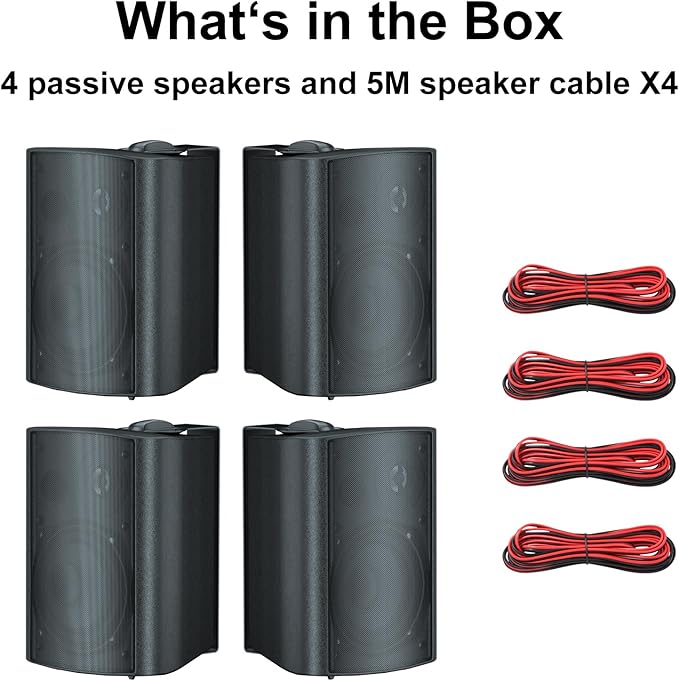 STUDIOFINIX 5.25 Inch 600W Passive Wall Mount Speakers Weather Resistant Indoor Outdoor Speakers for Patio Garage Home,2 Pairs (Black)