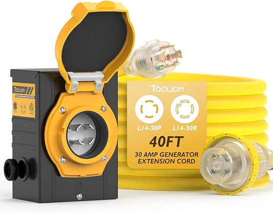 TOOLIOM 30 Amp Generator Cord 40FT and 30 Amp Inlet Box, NEMA L14-30P/L14-30R, 125/250V 7500W 10 AWG SJTW Power Cord, Pre-Drilled Inlet Box, UL&ETL Listed
