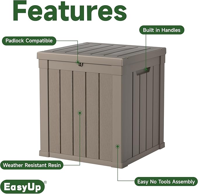 50 Gallon Outdoor Storage Box, Resin Waterproof UV-Resistant Deck Box, Reinforced Stability for Patio, Garden, and Poolside, Striped Gray