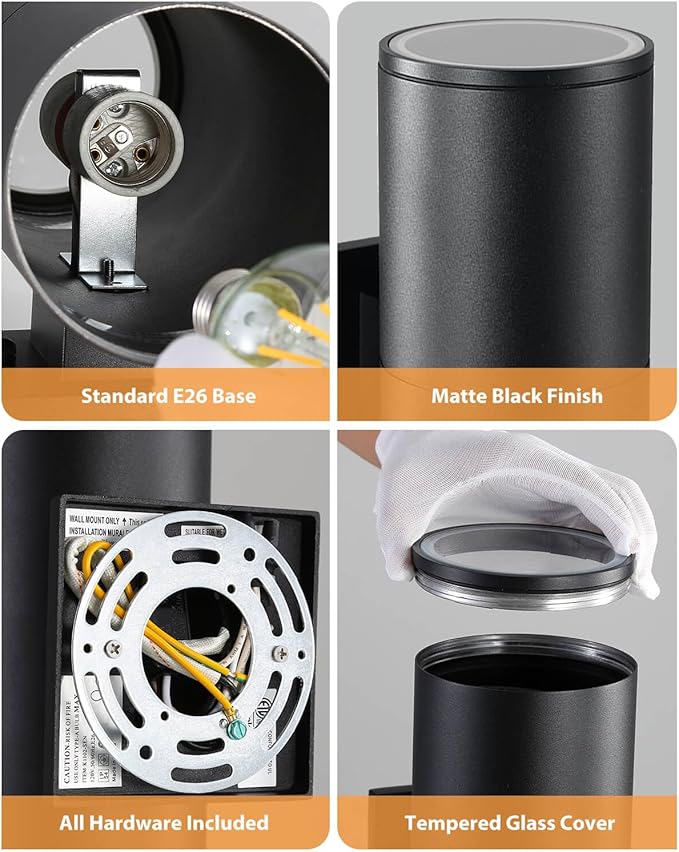 SHIMR Dusk to Dawn Outdoor Lighting 2 Pack, Modern Exterior Light Fixture Wall Mount ETL Listed, Aluminum Waterproof Black Up and Down Outside Lights for House Porch Garage, LED Bulbs Include