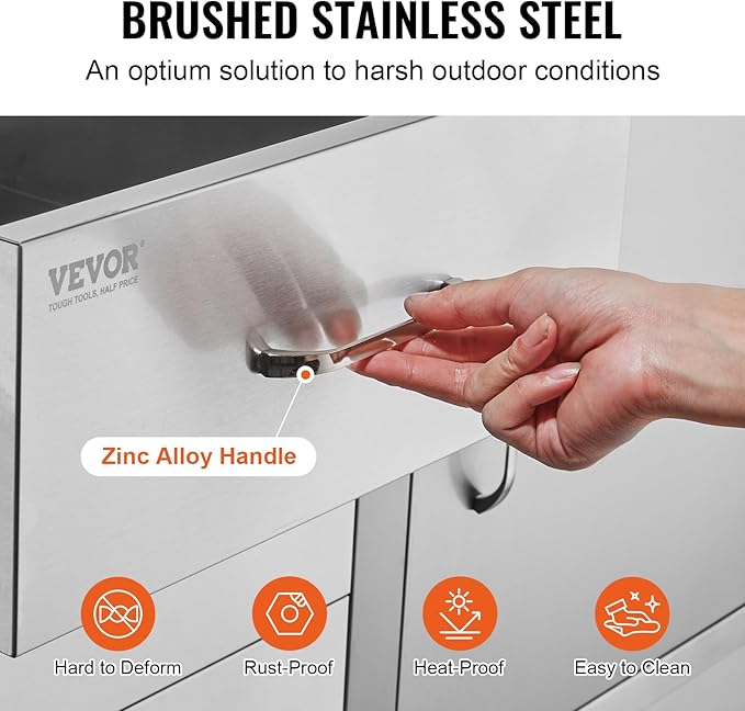 VEVOR BBQ Island Drawers 38.1W x 22.6H x 20.8D, Outdoor Kitchen Door Drawer Combo Cabinets, BBQ Access Door/Triple Drawers Combo, Stainless Steel Handles, Perfect for BBQ Island Patio Grill Station