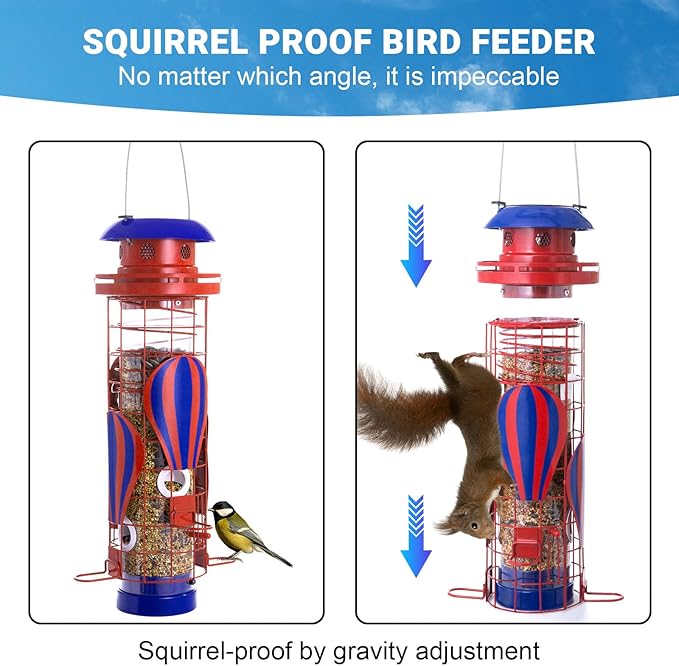 Metal Squirrel Proof Bird Feeders for Outdoors Hanging Large Tube Mesh Anti Squirrels Seed Waterproof Cardinals Feeder, Gifts for Bird Lovers, Backyard Decoration