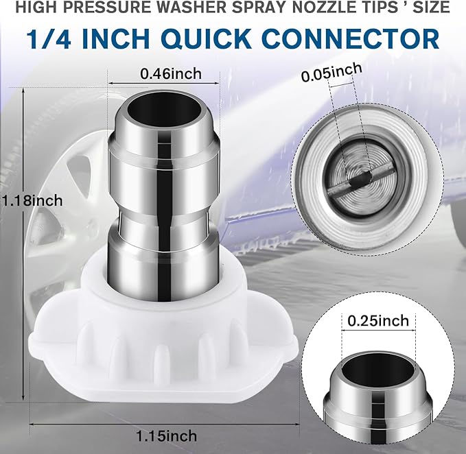 1/4 Inch Pressure Washer Nozzle Tips Quick Connector 2.5 Gpm 4000 Psi Power Washer Spray Tips Set for Home Car Patio Driveway(White,10 Pack)