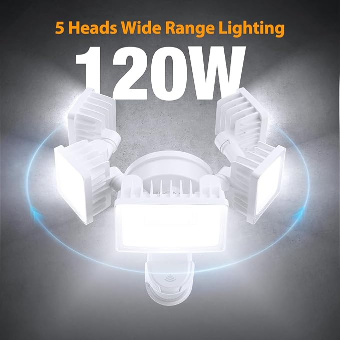 Onforu 5 Heads 120W Smart LED Security Lights Motion Sensor Outdoor, 340° Illumination WiFi Alexa Flood Light 12000LM APP Control, 2700K-6500K Exterior Motion Detector, IP65 Wall Light for Yard, White