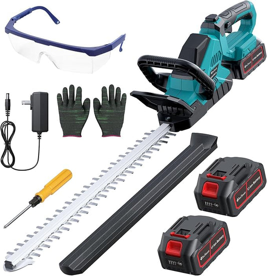 20'' Hedge Trimmer Cordless with 2pcs 4000mAh Battery, Electric Handheld Bush Clipper with Rechargeable Batteries, 3000RPM 180° Rotatable Head, 2/3'' Blade Gap
