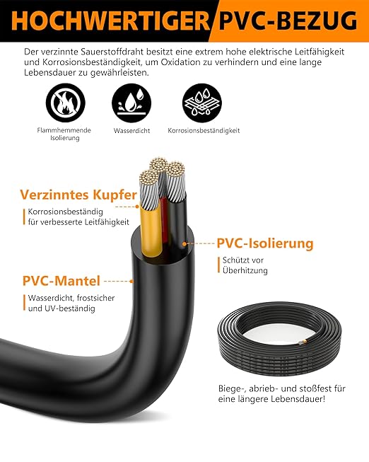 18 AWG 3 Conductor Electrical Wire - 26.25FT 18 Gauge Stranded PVC Cord with Tinned Copper Core, 12V/24V Low Voltage Flexible Cable for Automotive Marine LED Strips, Solar, RV Lighting