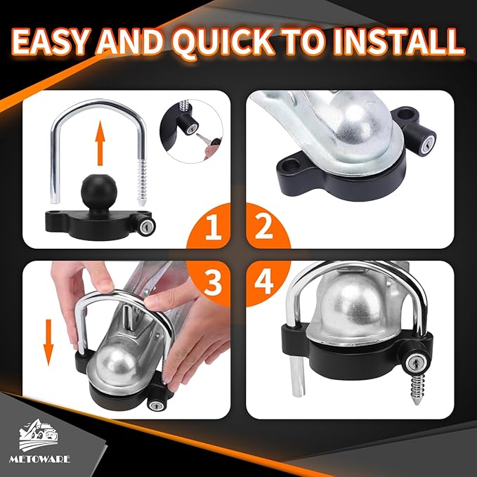 METOWARE Trailer Coupler Lock Universal Adjustable Heavy-Duty Steel Trailer Hitch Lock, Anti Theft Trailer Ball Lock Towing Lock for Towing Trailer Security Fits 1-7/8",2”, 2-5/16" Coupler Black Matte