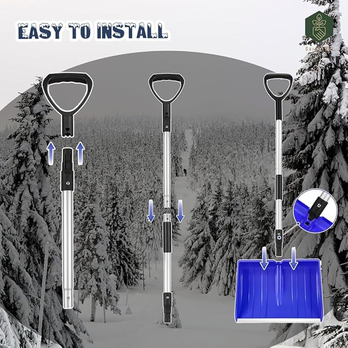 GardenPal Snow Shovel for Driveway Car Home Garage, PortableSnow Shovel with D-Grip Handle, Collapsible Snow Sand Mud Removal Tool, Large Capacity, Heavy Duty Metal Collapsible
