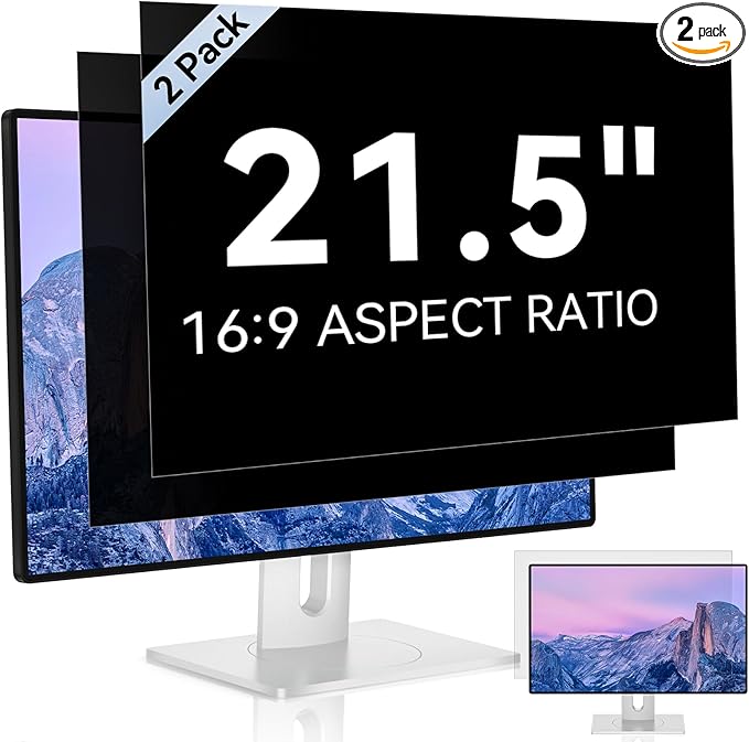 [2 Pack] 21.5 Inch Computer Privacy Screen for 16:9 Aspect Ratio Widescreen Monitor, Eye Protection Anti Glare Blue Light Computer Monitor Privacy Filter, Removable Anti-Scratch 21in Protector