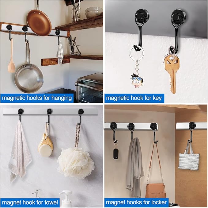 LOVIMAG Hooks, 30lbs+ Magnetic Magnet Hook 2025 Cruise Cabin Ship Essentials Heavy Duty Strong Refrigerator Fridge Hanging for Classroom Beach Vacation Kitchen Grills Home Mug Hanger (12 Pack), Black