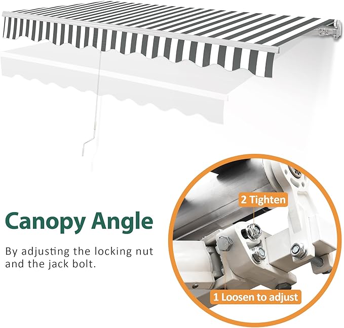 MCombo 9.9x7.8 Feet Manual Retractable Patio Door Window Awning Sunshade Shelter Outdoor Canopy, 0810 (Grey with White Stripes, 9.9'(L) x 7.8'(W))