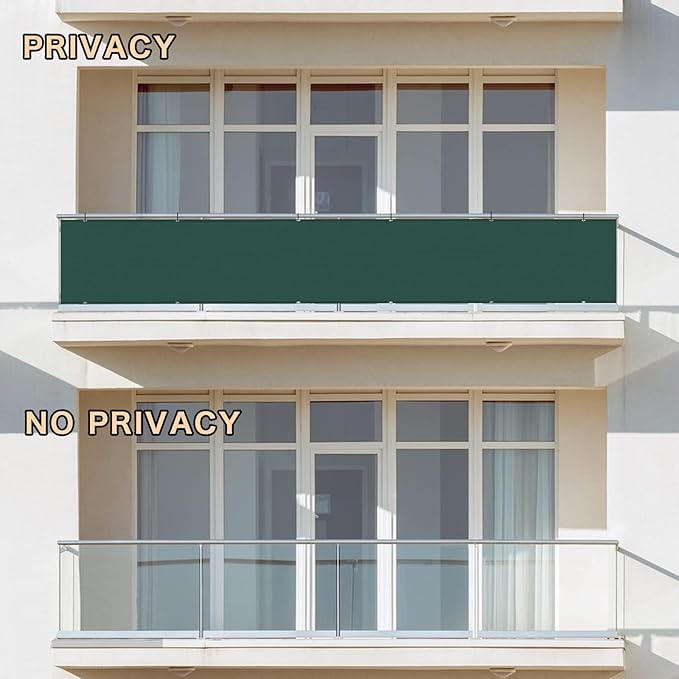 SUNLAX 2'6"x16.4' Dark Green Balcony Privacy Screen Fence Windscreen Cover Fabric Shade Netting Mesh Cloth with Grommets UV Protection for Patio, Backyard, Porch, Railing Shield 90%