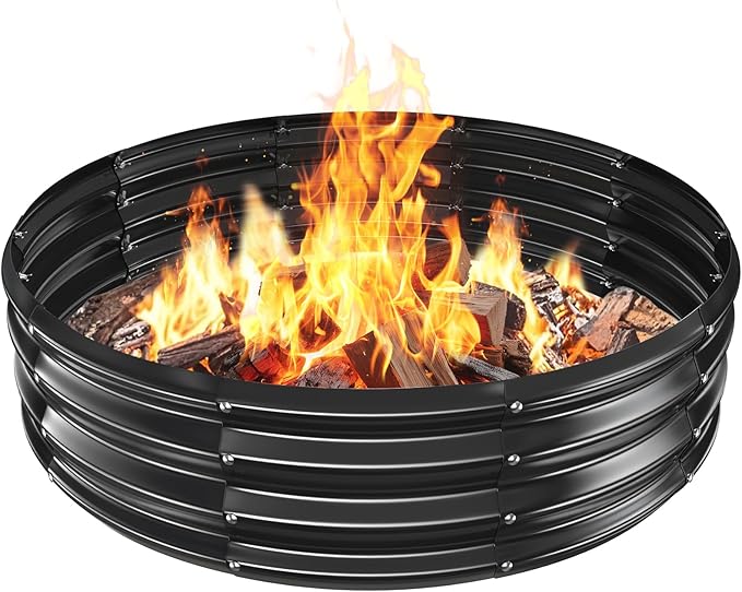 Metal Fire Pit Ring/Bonfire Fire Ring- 4 FT Diameter, 0.8 MM Thick,1 ft High, Durable and Stylish for Outdoor Fire Pits,Patios and Camping (Black, 4X4X1 ft)