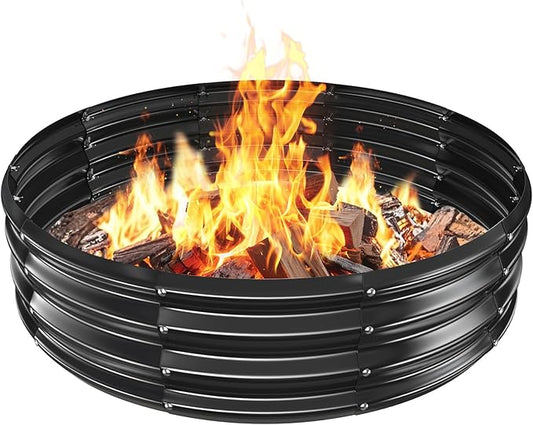 Metal Fire Pit Ring/Bonfire Fire Ring- 4 FT Diameter, 0.8 MM Thick,1 ft High, Durable and Stylish for Outdoor Fire Pits,Patios and Camping (Black, 4X4X1 ft)