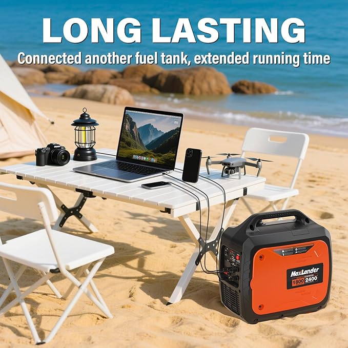 MAXLANDER 2400-Watt Portable Inverter Generators, 120V Quiet Outdoor Generator, Small Generator for Camping Outdoor Emergency Power Backup, Gas Powered Engine, ECO Mode, EPA Compliant