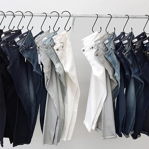 24 Pack 6 Inch S Hook, Large Vinyl Coated S Hooks with Rubber Stopper Non Slip Heavy Duty S Hook, Steel Metal Black Rubber Coated Closet S Hooks for Hanging Jeans Plants Jewelry Pot Pan Cups Towels