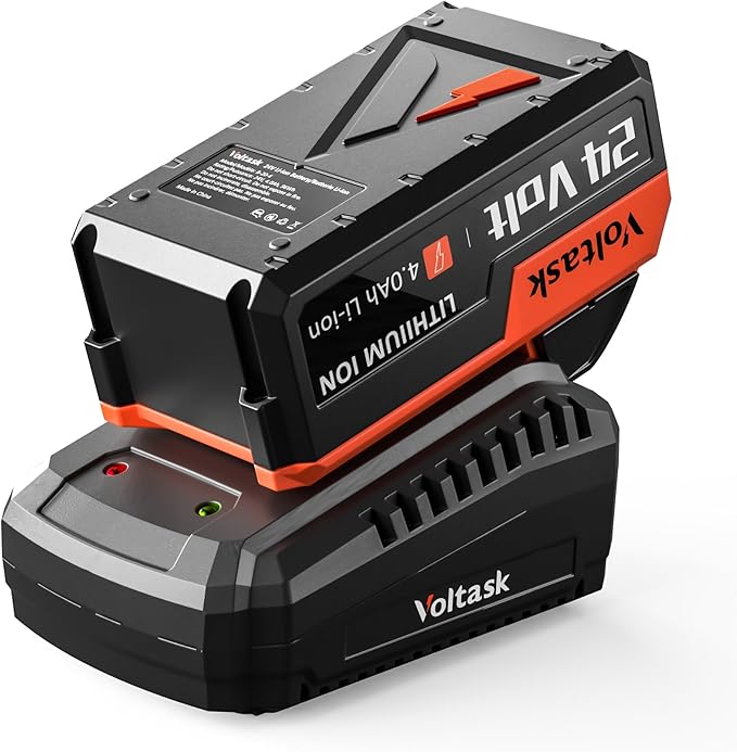 VOLTASK 24V 4.0-Ah Lithium iON Battery + 2.2A Rapid Charger for Cordless Snow Shovel and Cordless Snow Blower