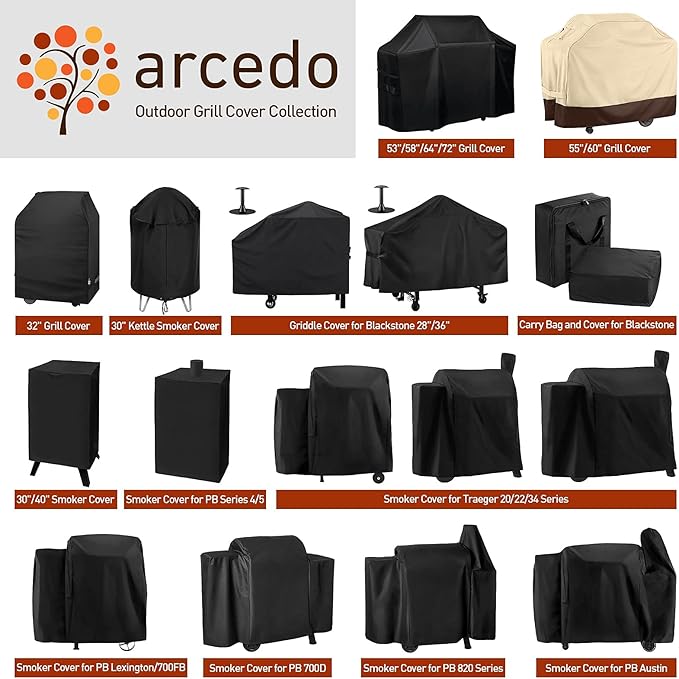 Arcedo BBQ Grill Cover 55 inch, Waterproof Grill Cover for Outdoor Grill, Rip-Proof, Fade Resistant Barbecue Gas Grill Cover for Weber, Char Broil, Nexgrill etc., All Weather Resistant
