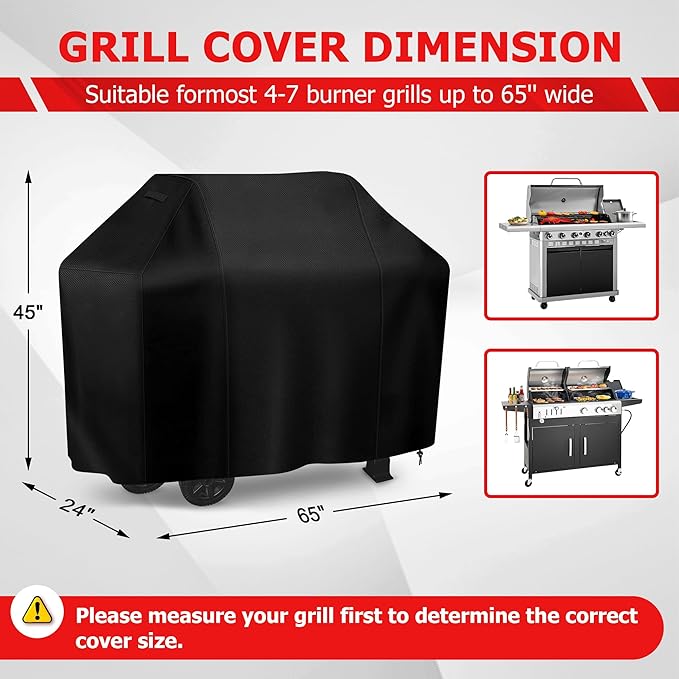 iCOVER Grill Cover, 65 inch BBQ Grill Cover for Outdoor Grill, Anti-UV & Fade Resistant Gas Grill Cover, Waterproof Barbecue Grill Covers for Weber, Char-Broil, Nexgrill and More, Black