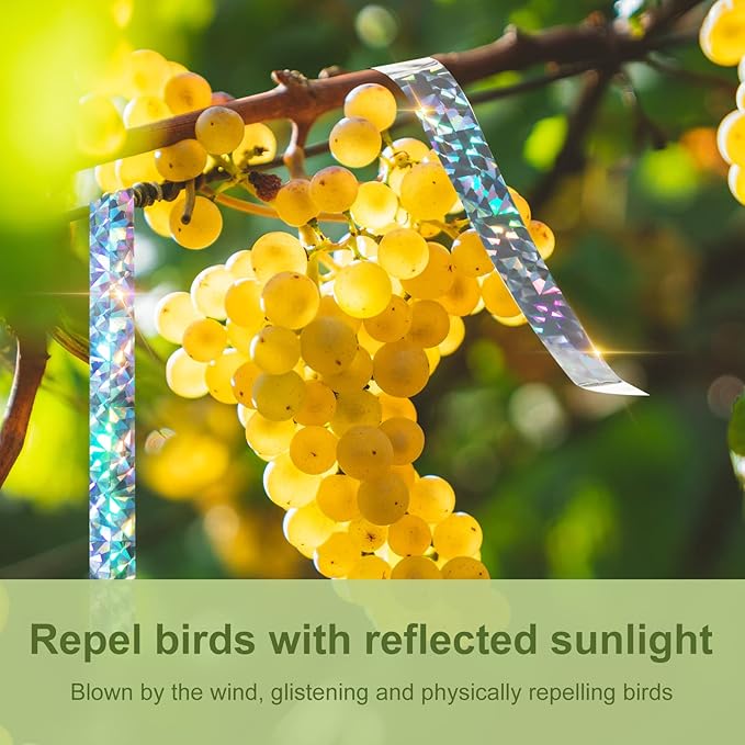 OFFO Bird Reflective Tape, 820 Feet x 1 in Dual-Sided Bird Reflective Tape Outdoor for Garden, Farm, Orchard or Courtyard