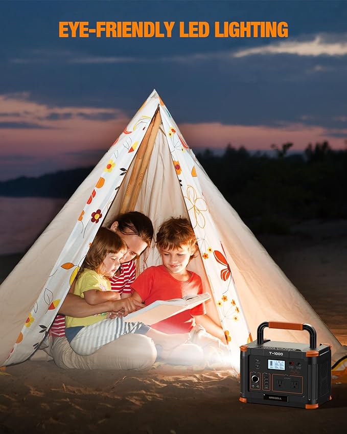 Portable Power Station 1000W, GRECELL 999Wh Solar Powered Generator with 110V AC Outlet, PD 60W Fast Charging Backup Lithium Battery Pack Power Supply for Outdoor Home Camping Travel Emergency RV Van
