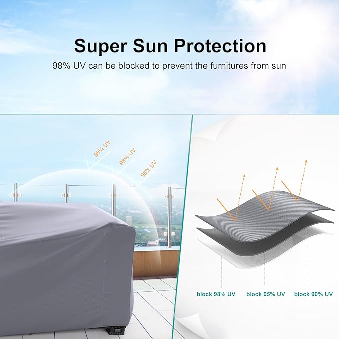 Patio Furniture Set Cover Waterproof, Heavy Duty Funiture Covers for Outdoor Sectional Sofa Set Wicker Rattan Table Chair Rectangular,90"L×62"W×28"H,Grey