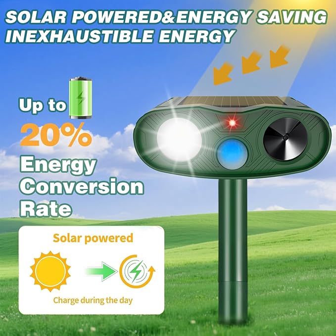 2025 Racoon Squirrel Sonic Fortress Pro Rabbit Repellent Outdoor, Solar Ultrasonic Animal Repeller Deer Deterrent with Motion Sensor&Flash Light to Scare Cat Dog Skunk Out of Garden Farm Yard(4Pack)