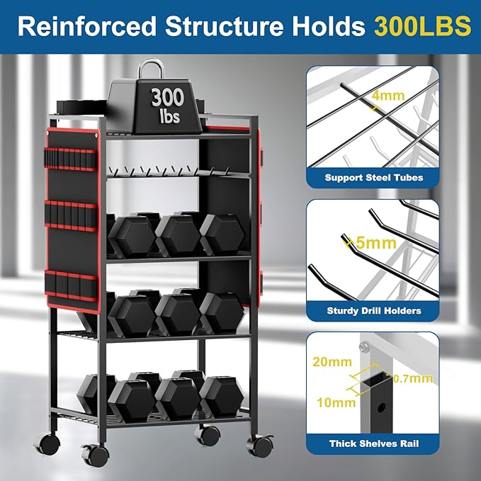 5-Tier Power Tool Organizer Cart with Charging Station - 8 AC Outlets, 300 lbs Heavy Duty Utility Rack, Rolling Drill Holder & Tool Storage Cart on Wheels for Garage, Workshop, Gift for Men