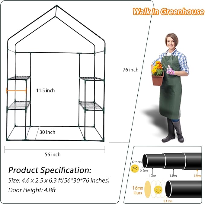Mini Greenhouse,Greenhouses for Outdoors,Portable Walk in Green House for Garden Plants That Need Frost Protection and Away from Pests, Animals(56"x30"x76")-Green
