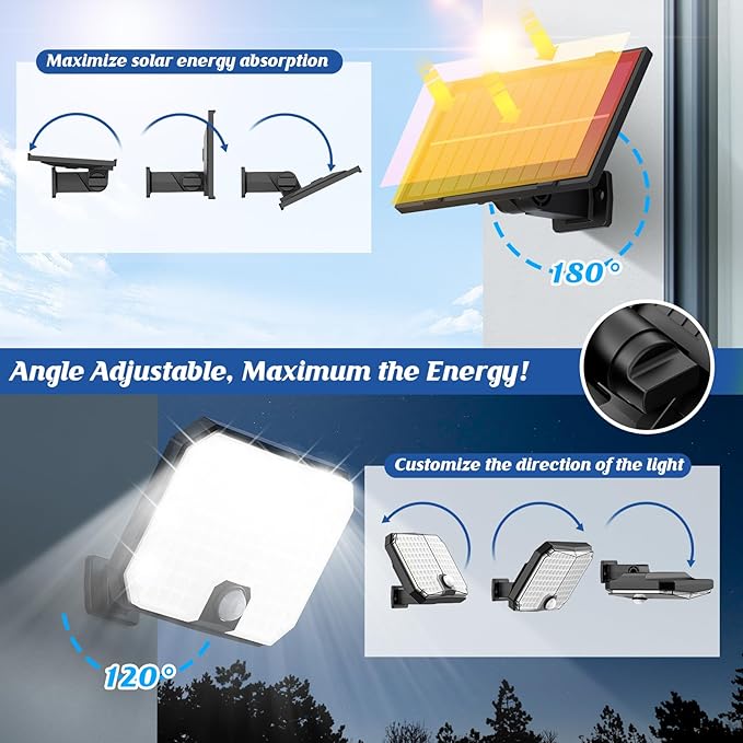 Solar Outdoor Lights, Motion Sensor Dusk to Dawn Wall Lights Waterproof, LED Outside Solar Powered Security Flood Light Fixtures 3 Modes with 16FT Cable for Front Door Porch Shed Barn Garage, 2 Packs