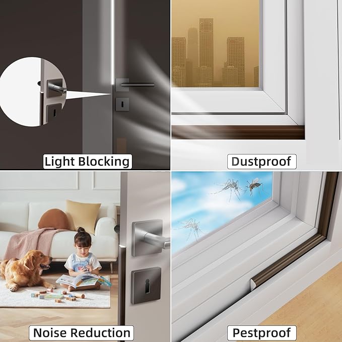 16.4 Ft Weather Stripping Seal Strip for Doors/Windows,Soundproofing Window Insulation Draft Stopper for Winter, Selfadhesive Foam Weather Strip for Door Frame,Door Gap Filler Noise Blocker(Brown)