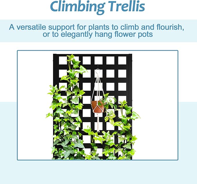 Metal Planter Box with Trellis, Raised Garden Bed with Privacy Screen, Outdoor Standing Flower Beds with Drainage Hole for Climbing Plants, Vine, 23" L x 12" W x 63" H, Black