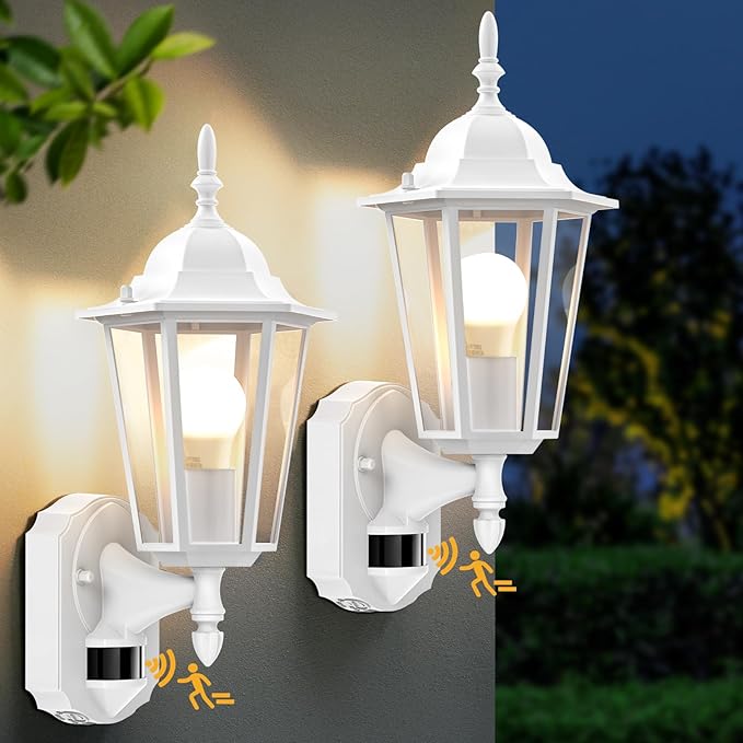 Lamomo 2 Pack Motion Sensor Outdoor Lights, Upgrade Dusk to Dawn White Outdoor Light Fixtures Wall Mounted, 100% Anti-Rust Aluminum Waterproof Porch Lights for Patio Front Door Garage