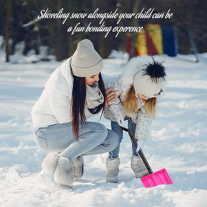 Kids Snow Shovel, Durable Thick Plastic Blade with Metal Handle, Comfort D-Grip, 32inch Snow Shovel for Kids Age 3-12 (Pink)