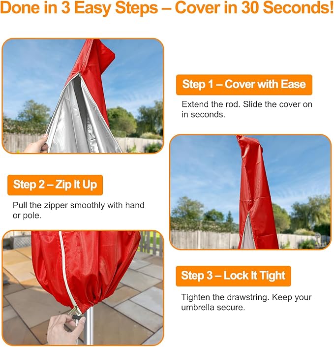 OKPOW Umbrella Covers for Outdoor Umbrellas - Small Patio Umbrella Cover for 6 ft to 9 ft Outdoor Table Umbrella - Waterproof Windproof Anti-UV Garden Parasol Covers, Red